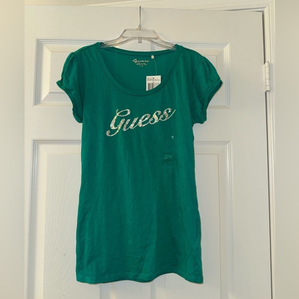 Green Guess Rhinestone Logo Shirt!